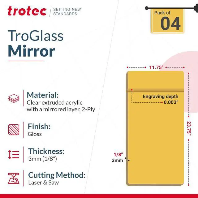 Alt view image 2 of 5 - 4-Pack Gold Mirror Acrylic Sheets 23.75" x 11.75", Perfect Alternative to Real Glass, Ideal for Laser Engraving, Interior Displays, Wall Decorations - Gold Color, Compatible with Glowforge & Rotary
