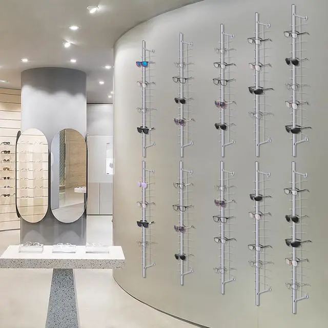 Alt view image 2 of 6 - 10Pcs Eyeglass Display Racks Frame Aluminium Wall-Mounted Sunglasses Storage Organizer Display Stand Holder (Hold 14 Frames)