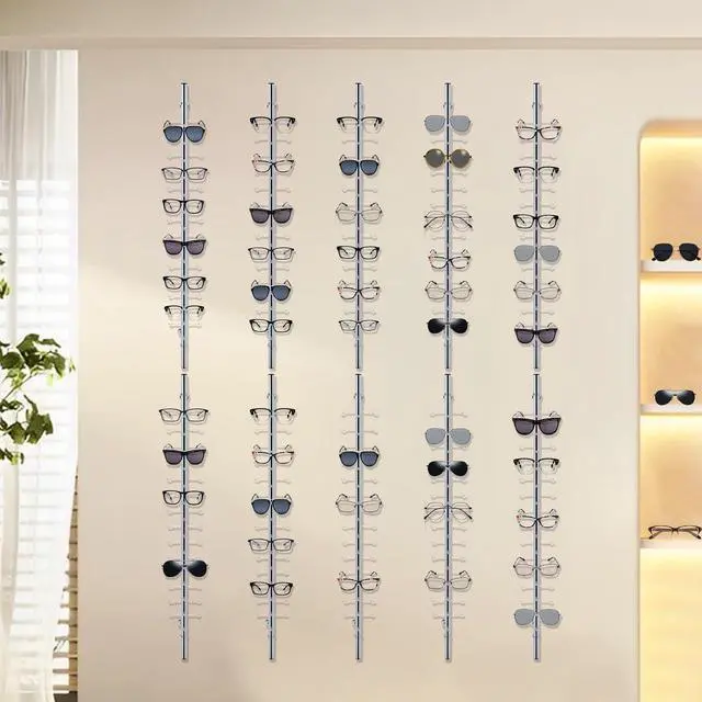 Alt view image 5 of 6 - 10Pcs Eyeglass Display Racks Frame Aluminium Wall-Mounted Sunglasses Storage Organizer Display Stand Holder (Hold 14 Frames)