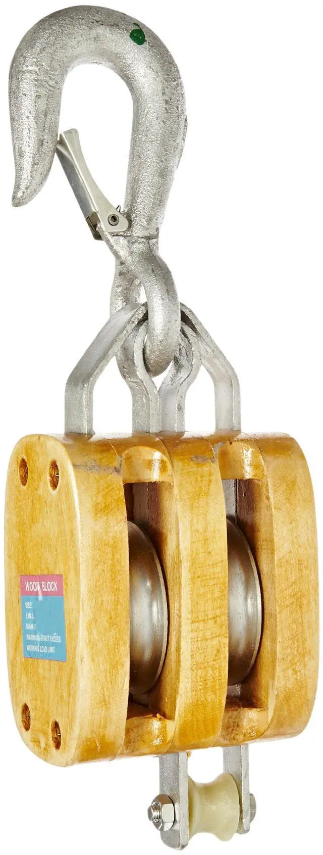 Main image of 16900106 5" Double Wood Manila Rope Block with Hook, 1800 lbs Load Capacity, 5/8" Rope, 3" Sheave