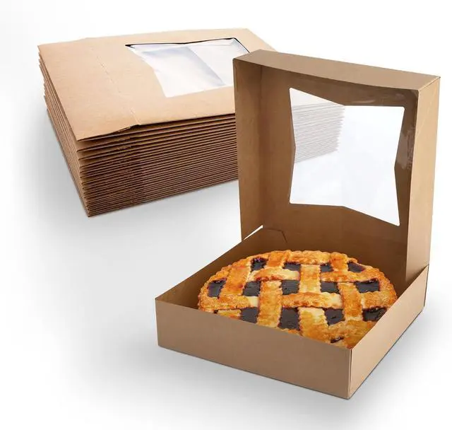 Main image of Kraft Pie Boxes 10" x 10" x 2.5" - Auto Pop-Up Bakery Cake Boxes with Window (Pack of 200) - Made in the USA