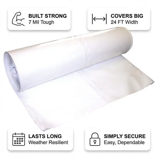 Alt view image 6 of 6 - DS-247050W Shrink Wrap, Marine-Grade Heat Shrink Wrap Roll, Ideal for Marine, Outside Storage Applications, 24' W x 50' L, 7-Mil Thickness, White, 1 Roll