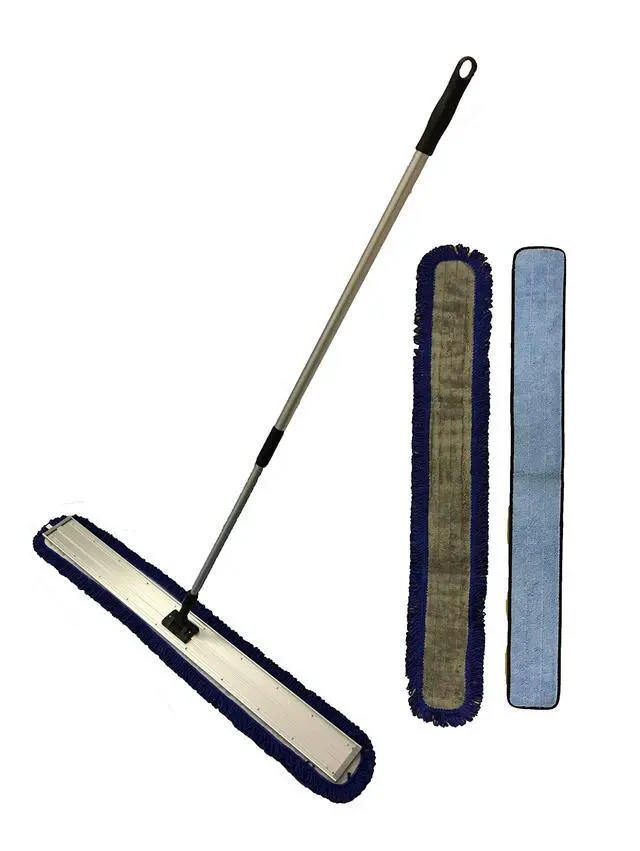 Main image of 48 inch professional floor mop with microfiber head, 2 pads, silver and black
