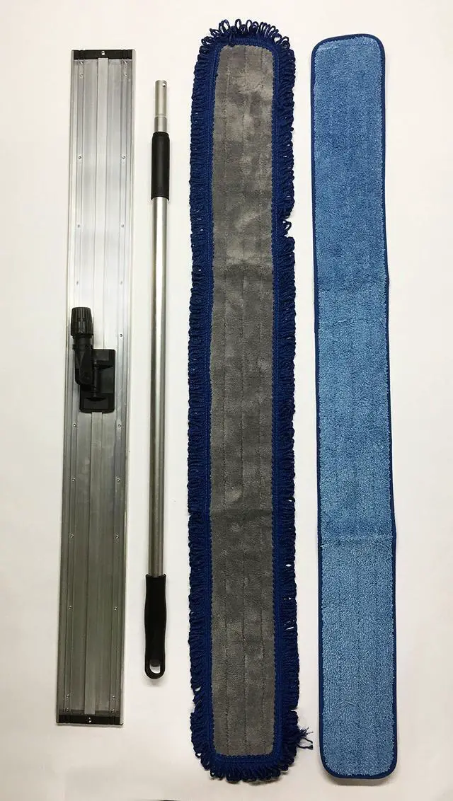 Alt view image 2 of 5 - 48 inch professional floor mop with microfiber head, 2 pads, silver and black