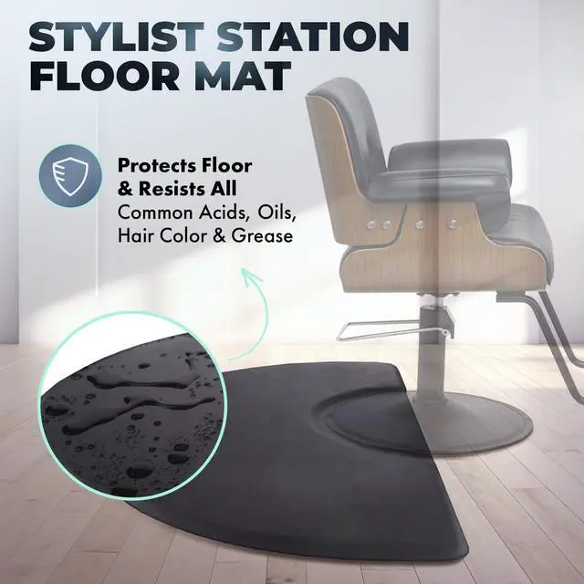 Alt view image 2 of 6 - Buy-Rite Super Soft Salon Mat - 3' x 5' Semicircle Anti-Fatigue Mat, 5/8" Thick, Puncture-Proof, Low-Static, Anti-Stain Surface - Black Salon Floor Mat, SHP-SS3050C5/8