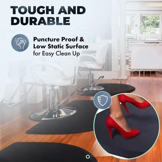 Alt view image 3 of 6 - Buy-Rite Super Soft Salon Mat - 3' x 5' Semicircle Anti-Fatigue Mat, 5/8" Thick, Puncture-Proof, Low-Static, Anti-Stain Surface - Black Salon Floor Mat, SHP-SS3050C5/8