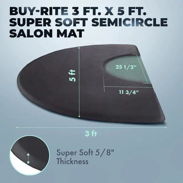 Alt view image 5 of 6 - Buy-Rite Super Soft Salon Mat - 3' x 5' Semicircle Anti-Fatigue Mat, 5/8" Thick, Puncture-Proof, Low-Static, Anti-Stain Surface - Black Salon Floor Mat, SHP-SS3050C5/8