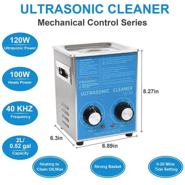 Alt view image 2 of 6 - Commercial Grade 120watts 2L Ultrasonic Cleaner 40kHz with Knobs Timer&Heater Cleaning Machine, for Watch Instruments Industrial Parts Excellent Cleaner Solution