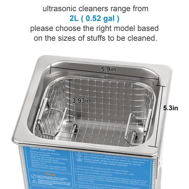 Alt view image 3 of 6 - Commercial Grade 120watts 2L Ultrasonic Cleaner 40kHz with Knobs Timer&Heater Cleaning Machine, for Watch Instruments Industrial Parts Excellent Cleaner Solution