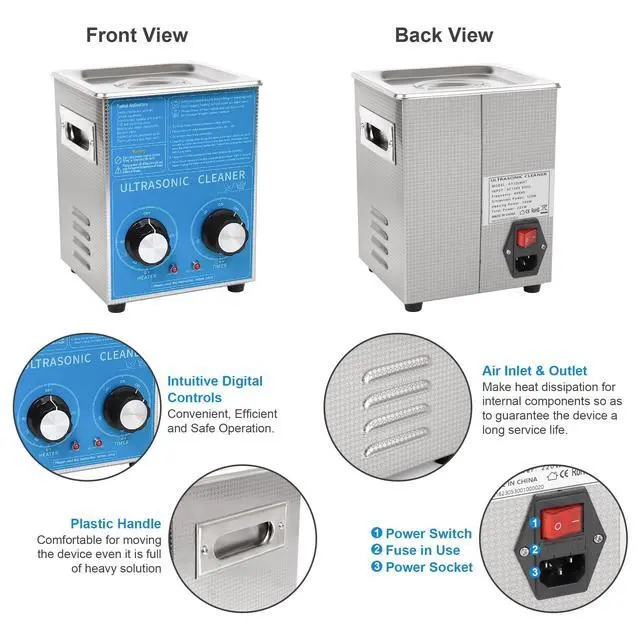 Alt view image 5 of 6 - Commercial Grade 120watts 2L Ultrasonic Cleaner 40kHz with Knobs Timer&Heater Cleaning Machine, for Watch Instruments Industrial Parts Excellent Cleaner Solution