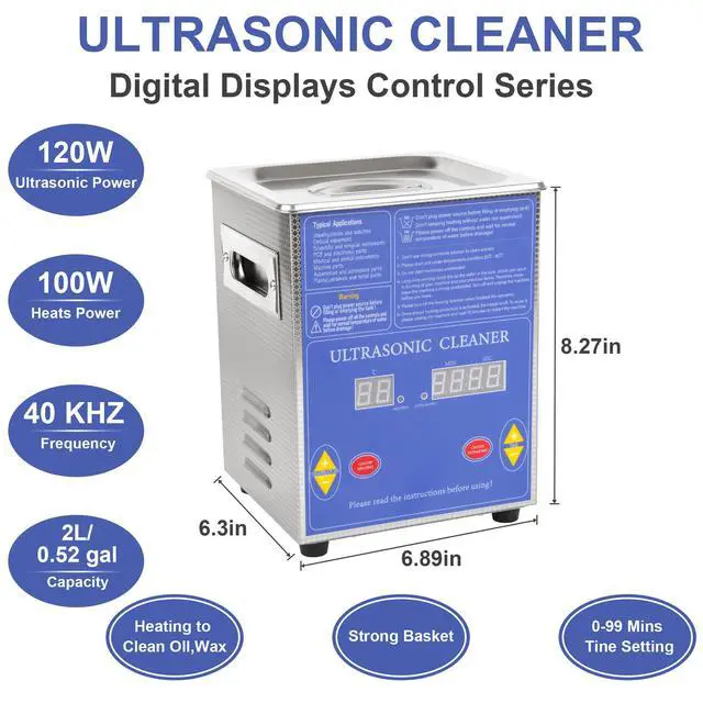 Alt view image 2 of 6 - Commercial Grade 120watts 2L Ultrasonic Cleaner 40kHz with Digital Timer&Heater Cleaning Machine, for Watch Instruments Industrial Parts Excellent Cleaner Solution