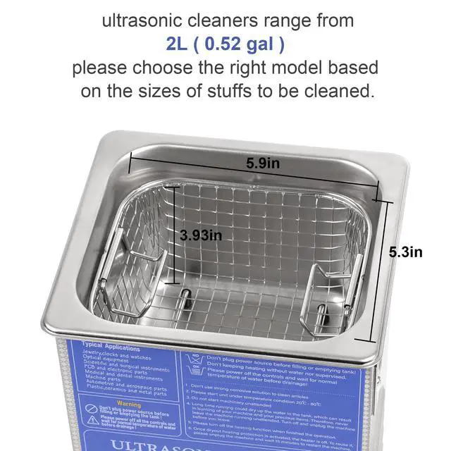 Alt view image 3 of 6 - Commercial Grade 120watts 2L Ultrasonic Cleaner 40kHz with Digital Timer&Heater Cleaning Machine, for Watch Instruments Industrial Parts Excellent Cleaner Solution