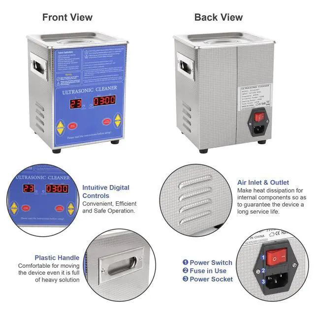 Alt view image 5 of 6 - Commercial Grade 120watts 2L Ultrasonic Cleaner 40kHz with Digital Timer&Heater Cleaning Machine, for Watch Instruments Industrial Parts Excellent Cleaner Solution