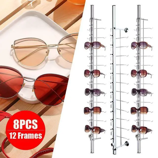 Alt view image 2 of 6 - 8 Pack Sunglasses Display Racks Aluminium Lockable Sunglasses Eyeglasses Storage Organizer Display Stand Holder (Hold 12 Pairs Glasses/Rod)