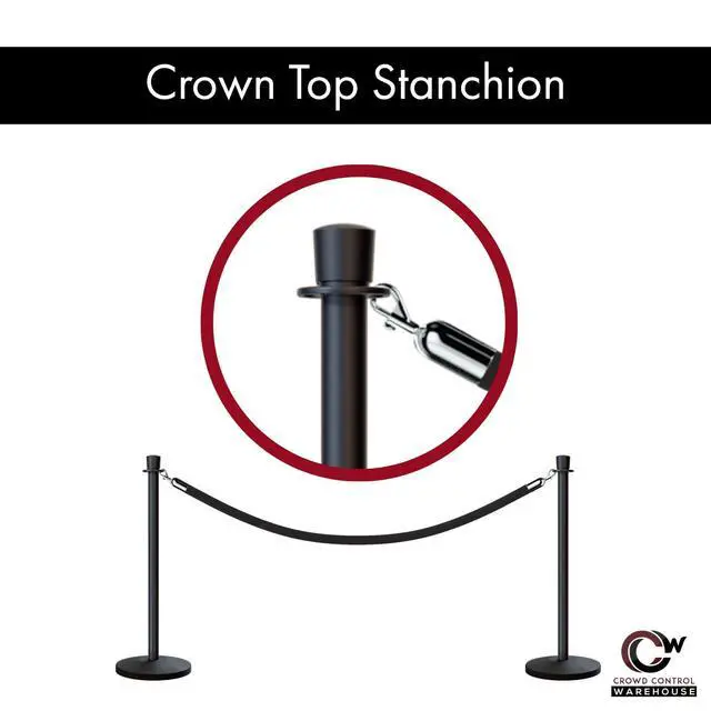 Alt view image 3 of 6 - Cline Post and Rope Stanchion Set - Black with Sloped Base and Crown Top - Includes (2) Posts