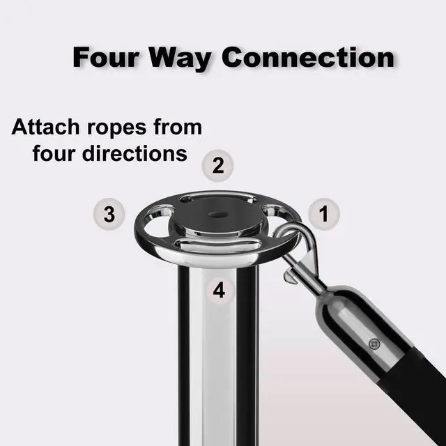 Alt view image 5 of 6 - Cline Post and Rope Stanchion Set - Black with Sloped Base and Crown Top - Includes (2) Posts