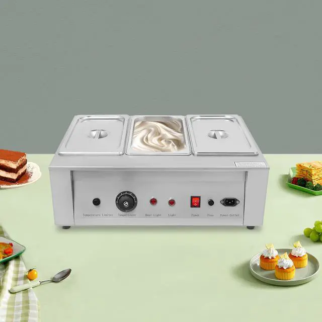 Alt view image 5 of 6 - Chocolate Tempering Machine, 26.46 lbs Commercial Chocolate Melting Pot, 500W 32-203°F Stainless Steel Food Warmer with Lid for Chocolate/Milk/Cream Melting and Heating (Three Pots)