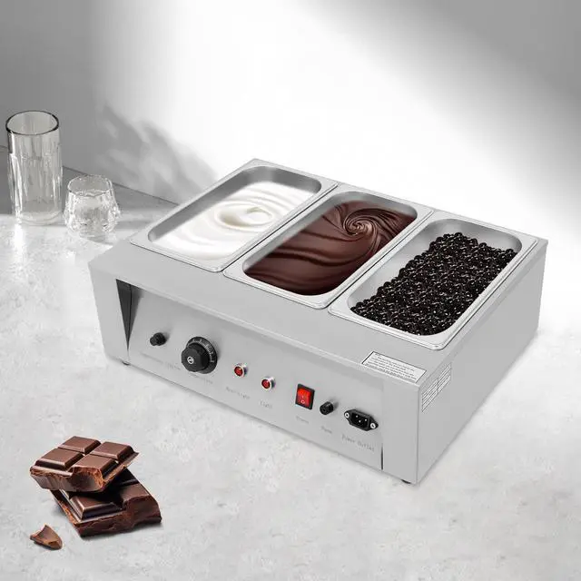 Alt view image 6 of 6 - Chocolate Tempering Machine, 26.46 lbs Commercial Chocolate Melting Pot, 500W 32-203°F Stainless Steel Food Warmer with Lid for Chocolate/Milk/Cream Melting and Heating (Three Pots)