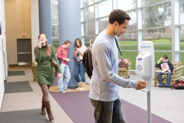 Alt view image 2 of 6 - Hand Sanitizer Dispenser Floor Stand, Light Gray, Floor Stand for use with LTX or TFX Touch-Free Hand Sanitizer Dispensers 2424-DS,6.25" x 23.75" x 16.37"