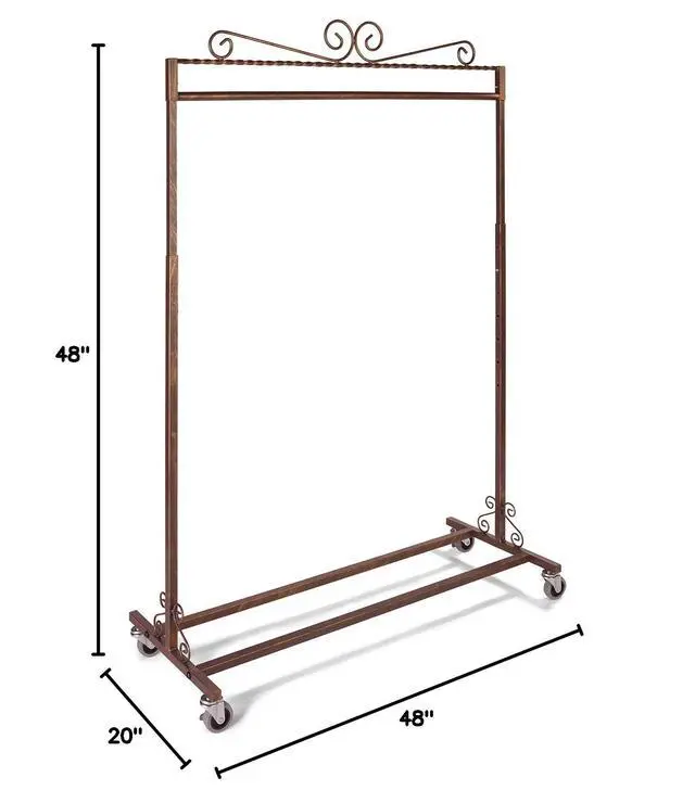 Alt view image 2 of 2 - Boutique Cobblestone Single-Rail Rolling Rack 48''W x 20''D x 48-66'' H- Clothing Racks - Single Rail Cobblestone Rolling Clothes Rack Heavy Duty - Multipurpose Sturdy Retail Clothing Rack