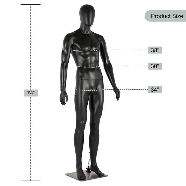 Alt view image 2 of 6 - Male Mannequin Full Body Black - 74 Detachable Man Dress Form Mannequin Realistic Metal Base for Clothing Shops