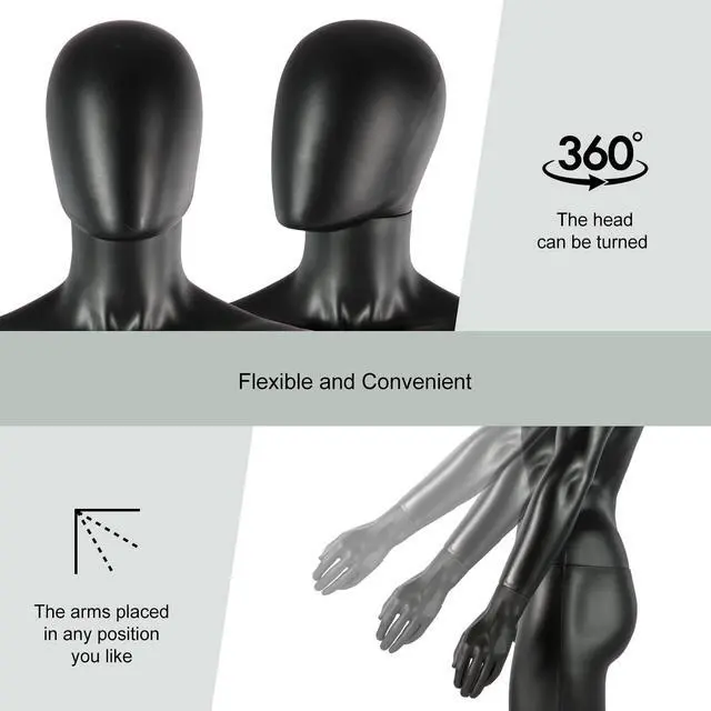 Alt view image 4 of 6 - Male Mannequin Full Body Black - 74 Detachable Man Dress Form Mannequin Realistic Metal Base for Clothing Shops