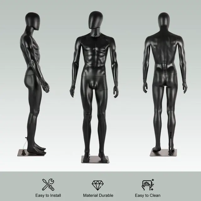 Alt view image 6 of 6 - Male Mannequin Full Body Black - 74 Detachable Man Dress Form Mannequin Realistic Metal Base for Clothing Shops