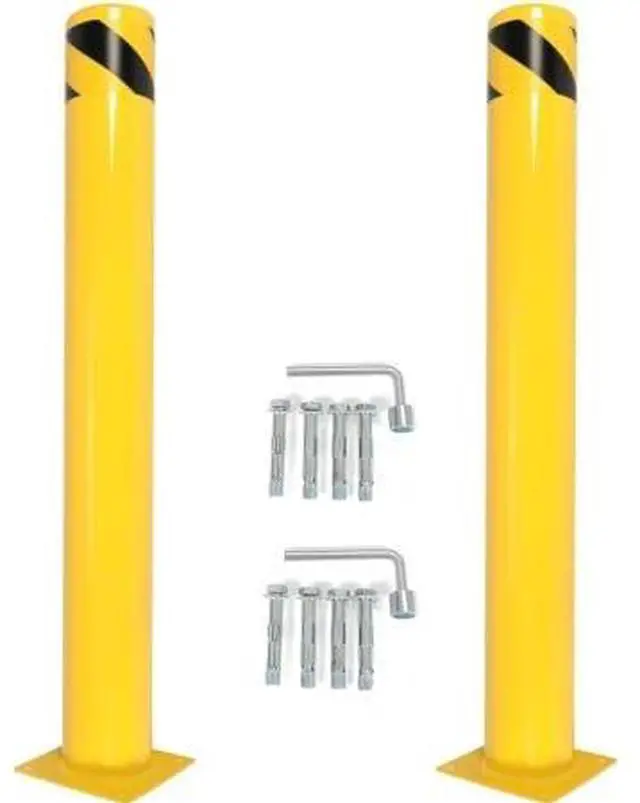 Main image of (2Pcs) 42 inch Steel Safety Bollard Parking Barrier Post Safety Bollard Universal for Outdoor Sidewalks Entrances Parking Lots Powder Coat Pipe Steel Bolts Yellow 42" x 5"