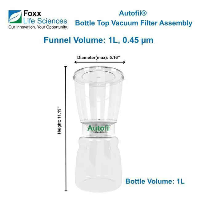 Alt view image 2 of 5 - Autofil Sterile Disposable Vacuum Filter Units with 0.45um PES Membrane for Prefiltration or Clarification, 1000mL, 12/CS