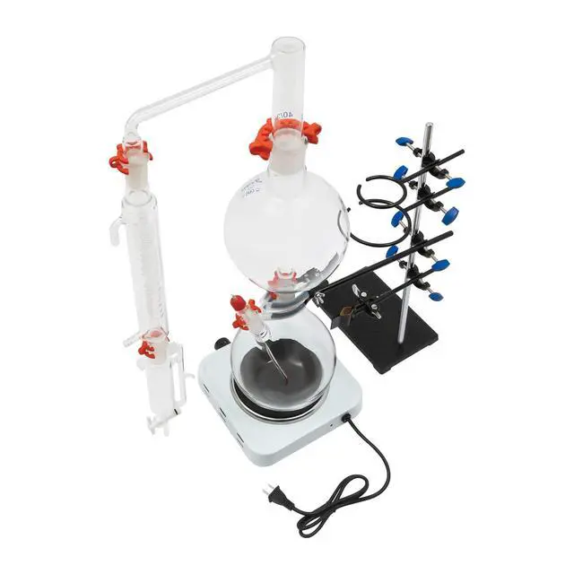 Alt view image 5 of 6 - Distillation Apparatus Lab Glassware Kit 2000ml Essential Oil Distiller Kit Glass Steam Distillation with 1000W Heater Steam Water Distiller Purifier Essential Oil Distillation Apparatus for Home Lab