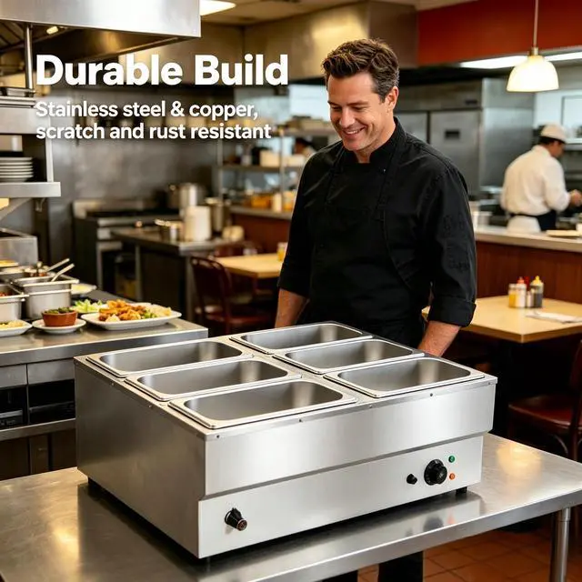Alt view image 2 of 6 - 6 Pan Commercial Food Warmer, 1500W Electric Stainless Steel Steam Table Bain Marie, 86-230 Temp Control, 6×1.77Gal Pans, Countertop Buffet Server Chafing Dish for Catering Parties Restaurants