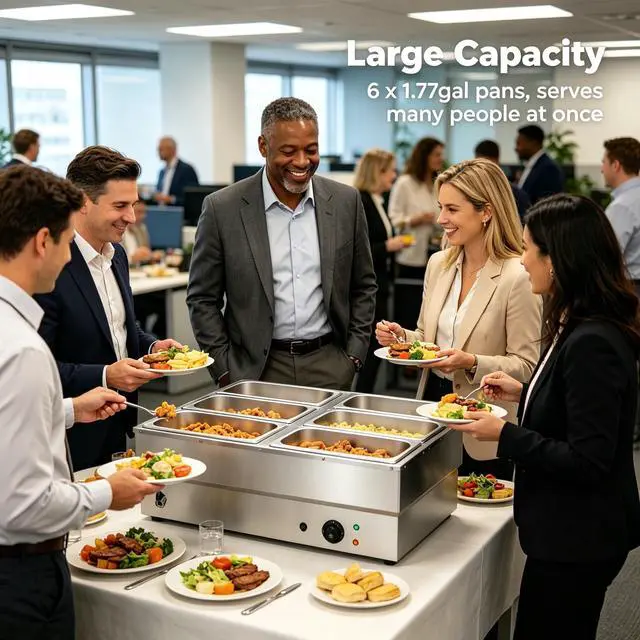Alt view image 3 of 6 - 6 Pan Commercial Food Warmer, 1500W Electric Stainless Steel Steam Table Bain Marie, 86-230 Temp Control, 6×1.77Gal Pans, Countertop Buffet Server Chafing Dish for Catering Parties Restaurants