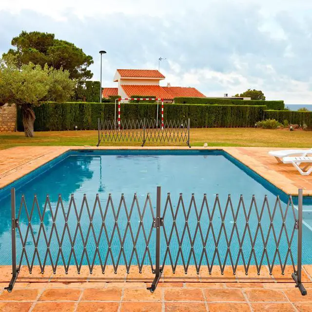 Alt view image 4 of 6 - Extendable Aluminum Fence, Portable Barricade Gate with Casters, Max Expansion Size 201"×15.2"×40.6", Flexible Fence Mobile Barricade Safety Barrier, Pet Fence Gate Adjustable (201"×15.2"×40.6")