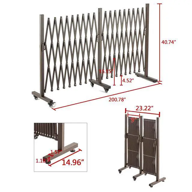 Alt view image 6 of 6 - Extendable Aluminum Fence, Portable Barricade Gate with Casters, Max Expansion Size 201"×15.2"×40.6", Flexible Fence Mobile Barricade Safety Barrier, Pet Fence Gate Adjustable (201"×15.2"×40.6")