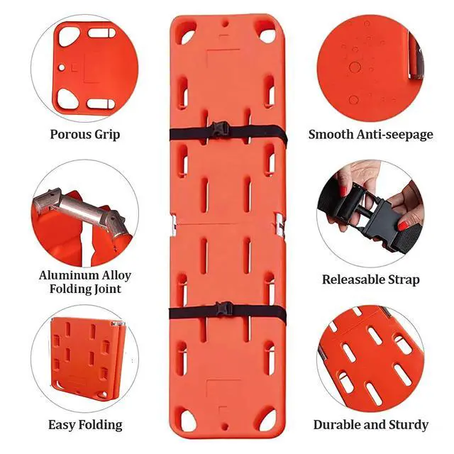 Alt view image 4 of 6 - Water Floating Stretcher, PE Two-Fold Stretcher Weight Capacity 350lbs/159KG, Plastic Emergency Rescue Spine Board, Life Board with Seat Belt, First Responder Backboard