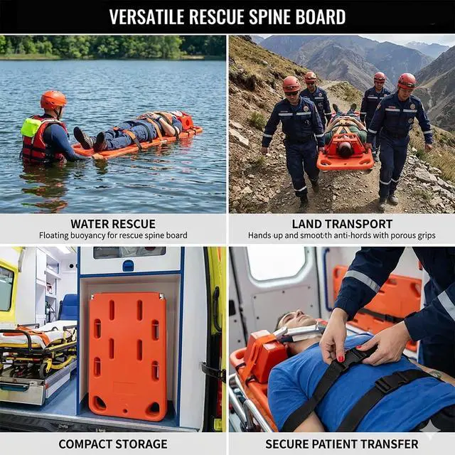 Alt view image 6 of 6 - Water Floating Stretcher, PE Two-Fold Stretcher Weight Capacity 350lbs/159KG, Plastic Emergency Rescue Spine Board, Life Board with Seat Belt, First Responder Backboard