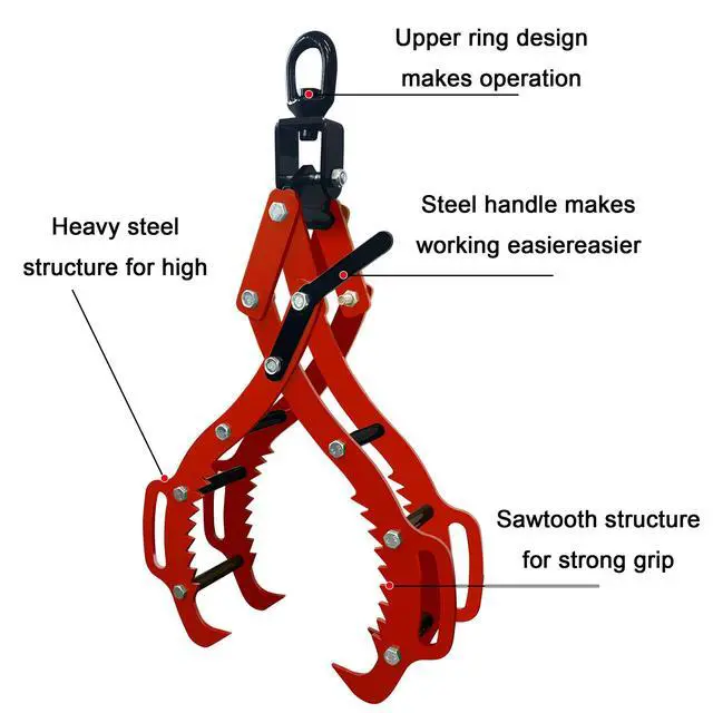 Alt view image 3 of 6 - Upgraded 36 inch Timber Claw Hooks with Operating Handle, Heavy Duty 4 Claw Log Lifting Tong, 5000lbs Capacity Log Grabber Hook, Logging Tools for Tractors, ATVs, Trucks, Forklifts