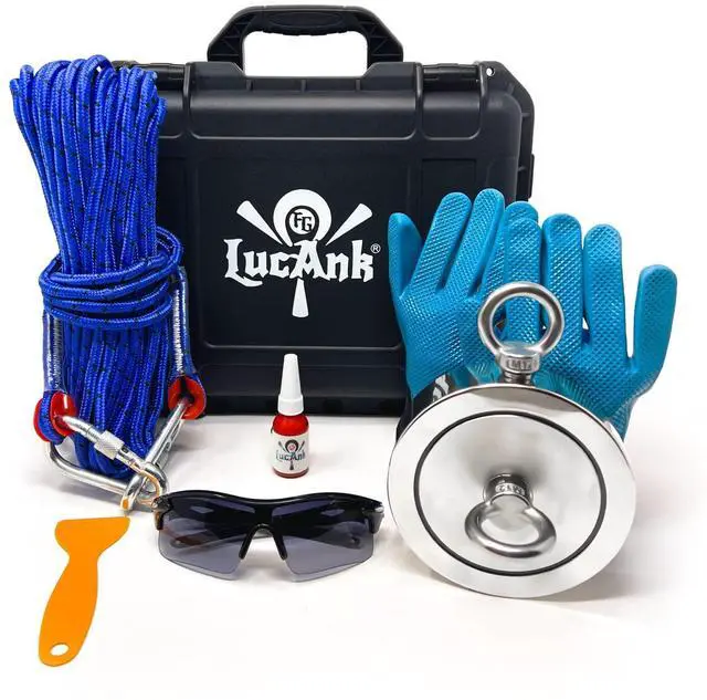 Main image of Ultimate Magnet Fishing Adventure Kit - Complete Set with Double-Sided Neodymium Magnet, 66ft Rope, Protective Gloves, Safety Gear & Carrying Case. Choose 1700, 2600, or 4200 lbs Strength