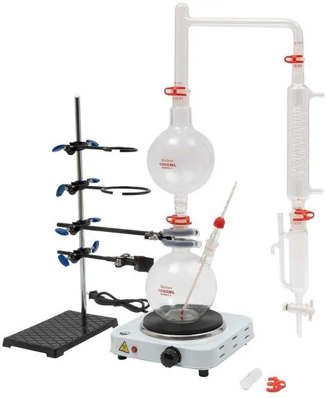 Main image of 110V 1000W Essential Oil Separator Steam Water Distiller Purifier Lab Glass Distillation Kit Oil Distillation Apparatus with Condenser+Hot Stove (1000ML)