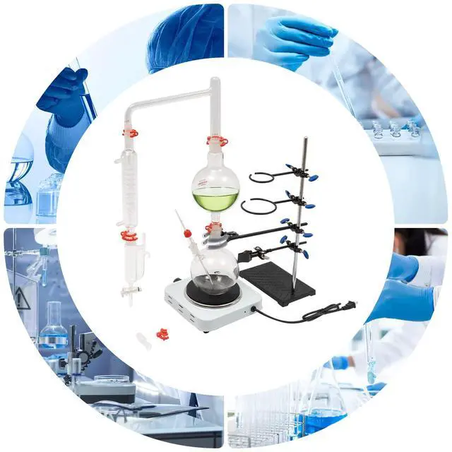 Alt view image 4 of 6 - 110V 1000W Essential Oil Separator Steam Water Distiller Purifier Lab Glass Distillation Kit Oil Distillation Apparatus with Condenser+Hot Stove (1000ML)