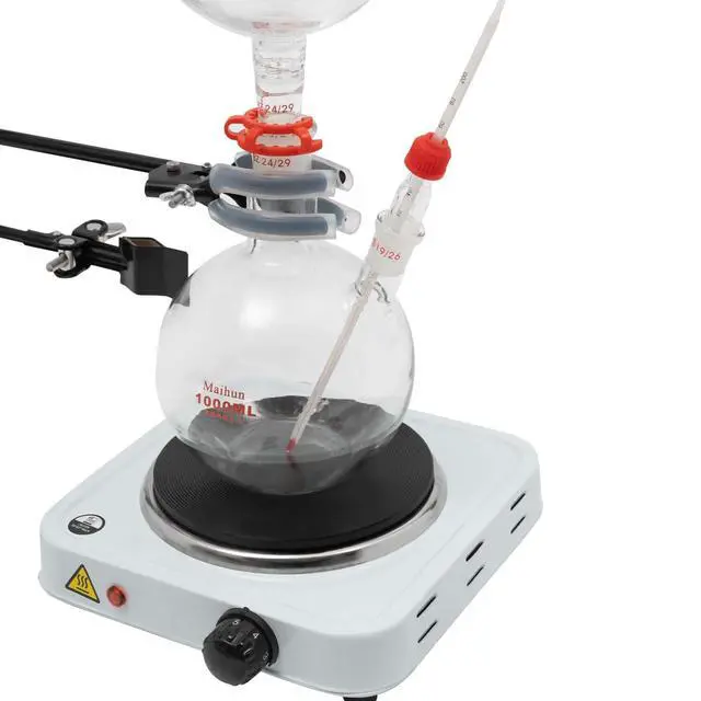 Alt view image 5 of 6 - 110V 1000W Essential Oil Separator Steam Water Distiller Purifier Lab Glass Distillation Kit Oil Distillation Apparatus with Condenser+Hot Stove (1000ML)