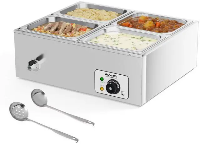 Main image of 42.3QT 4-Pan Electric Commercial Food Warmer, 110V Stainless Steel Bain Marie Buffet, 10.6 QT/Pan Stove Steam Table with Temperature Control & Lid for Parties, Catering, Restaurants