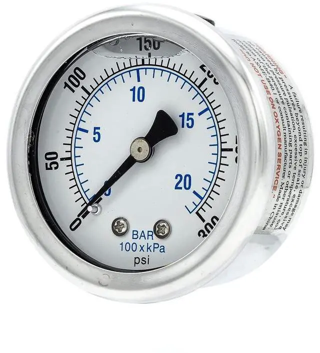 Main image of 25 Pack of Liquid Filled Center Back Mount Pressure Gauge with 2" Dial, 0-300 PSI, 1/8" Male NPT Connection, Stainless Steel CASE and Bezel (25)