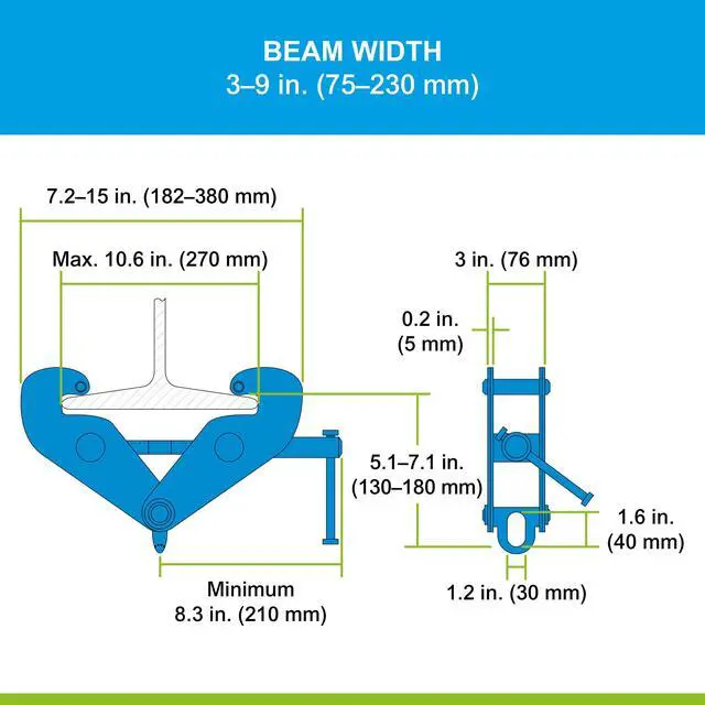 Alt view image 4 of 6 - Corso Beam Clamp - Adjustable Clamp | 2 Ton - 4400 lbs Load Capacity | 3 to 9 Inch Opening | Heavy Duty Design & Industrial Strength | LT-2B Model CC07019