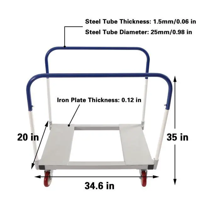 Alt view image 4 of 6 - 1500 lbs Panel Dolly Cart, 20" x 35" Drywall Cart, Heavy-Duty Drywall Sheet Carts, Mattress Dolly for Transport Heavy Objects, Planks, Folding Tables, Folding Chairs