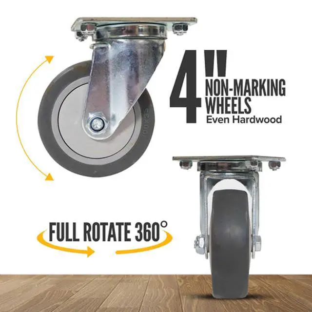 Alt view image 5 of 6 - Carpeted Moving Dolly 18 Inch x 30 Inch - Heavy Duty Furniture Dolly with Four Rubber Swivel Casters - Carpeted Edges for Safe Cargo Hauling