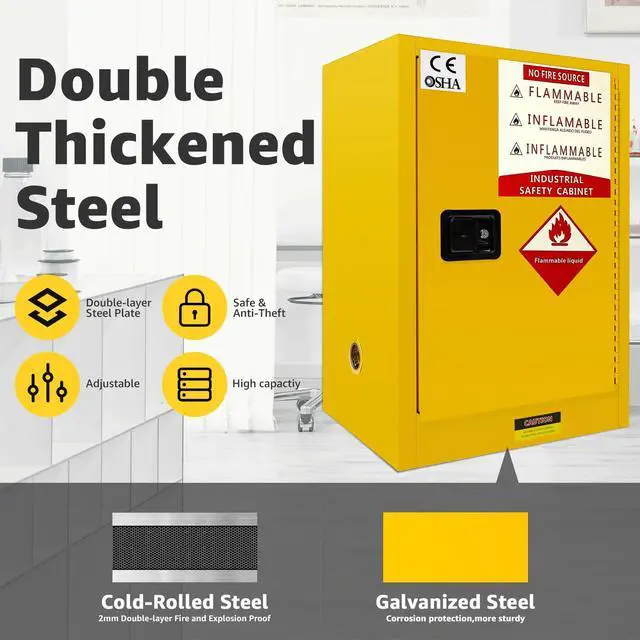 Alt view image 3 of 6 - 24 Gallon Flammable Cabinet, 35" H x25 W x21 D Galvanized Steel Safety Cabinet, Flammable Liquid Storage with Adjustable Shelf, for Commercial Industrial and Home Use