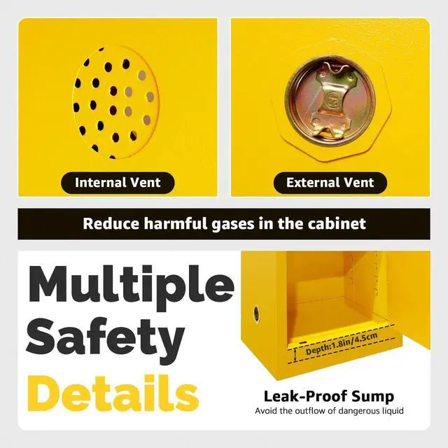 Alt view image 5 of 6 - 24 Gallon Flammable Cabinet, 35" H x25 W x21 D Galvanized Steel Safety Cabinet, Flammable Liquid Storage with Adjustable Shelf, for Commercial Industrial and Home Use