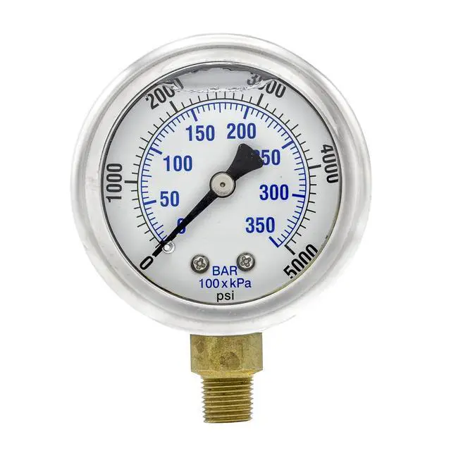 Alt view image 2 of 4 - 25 Pack of Liquid Filled Lower Mount Pressure Gauge with 2" Dial, 0-5000 PSI, 1/8" Male NPT Connection, Stainless Steel CASE and Bezel (25)