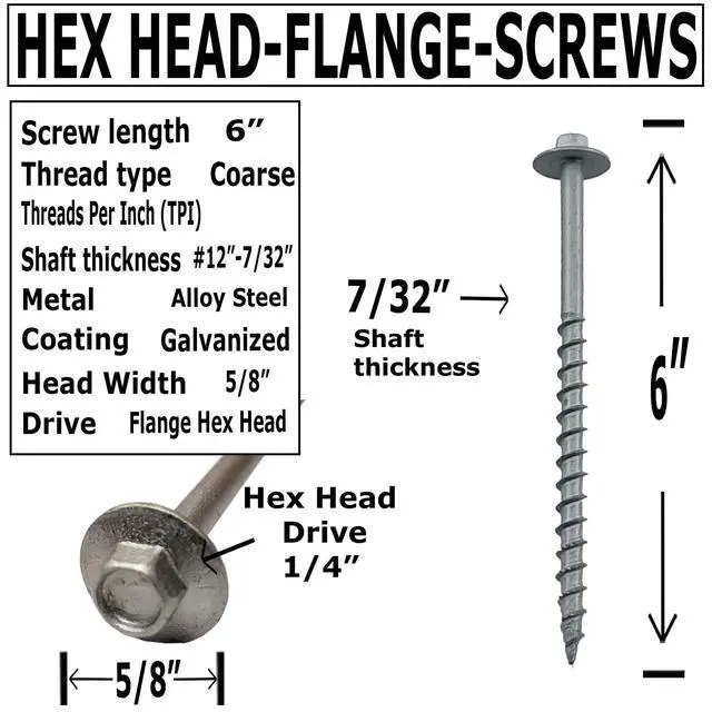 Alt view image 2 of 6 - BRAUNY BOY - #12 x 6- Structural Lag Heavy Duty Construction Wood Screw Galvanized Corrosion Resistant Coating Exterior Timber, Landscape - Easy HEX Head Drive Flange Head 6 in - Qty (400)
